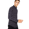 ZR Man Long Sleeve Floral Print Shirt Navy Blue