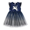 VKT Glitter Unicorn Moon Light Net Bottom Blue Frock 7492