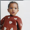 ZR Heart Print Down Shoulder Loose Rust Sweatshirt 7575