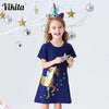 VKT Reversible Unicorn Sequin Frill Sleeves Blue Frock 7496