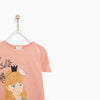 ZR Glitter Doll Printed Slub Tea-Pink Salmon Top