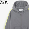 ZR Grey With Fluorescent Green Stripe Zipper Hoodie 785