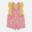 QLT All Over Flower Print Pink Dungaree With Yellow Top 2 Piece Set 4170