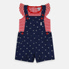 QLT Glitter Little Star Navy Blue Dungaree With Red Stripe Top 2 Piece Set 4212
