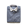 SOL White Collar Dark Blue Small Check Cotton Casual Shirt