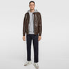 ZR Brown Contrasting Faux Leather Hoodie Jacket