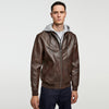 ZR Brown Contrasting Faux Leather Hoodie Jacket