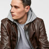 ZR Brown Contrasting Faux Leather Hoodie Jacket