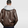 ZR Brown Contrasting Faux Leather Hoodie Jacket