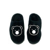 Embroidered Bear Face Warm Black Winter Slippers 8329