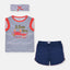 QLT Love You Stripe Top With Contrast Shorts & Head Band 3 Piece Set 8792