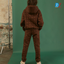 HF Down Shoulder Short Brown Fleece Hoodie 9924