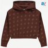 HF Down Shoulder Short Brown Fleece Hoodie 9924
