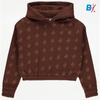 HF Down Shoulder Short Brown Fleece Hoodie 9924