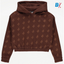 HF Down Shoulder Short Brown Fleece Hoodie 9924