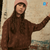 HF Down Shoulder Short Brown Fleece Hoodie 9924