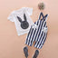 CN Blue White Stripes Hands Dungaree With T-Shirt 2 Piece Set 10818
