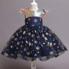 NJ Multi Sequin Top Allover Golden Foil Print Navy Blue Fairy Frock 9239