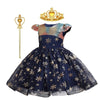 NJ Multi Sequin Top Allover Golden Foil Print Navy Blue Fairy Frock 9239