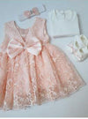 PPB Embroidered 4 Piece Peach Bow Frock Set 9841