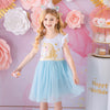 VKT Glitter Unicorn Shinning Blue Bottom White Frock 8729