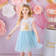 VKT Glitter Unicorn Shinning Blue Bottom White Frock 8729