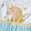 VKT Glitter Unicorn Shinning Blue Bottom White Frock 8729