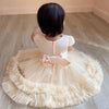 CN Front Bow Flare Bottom Cream Fancy Frock 10726