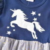 VKT Star Unicorn Print Grey Bottom Blue Frock 6046