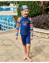 ISD Kids Navy Blue and Orange Side Panel Swimsuit Without Cap 9732