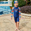 ISD Kids Navy Blue and Orange Side Panel Swimsuit Without Cap 9732