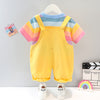 CN Bear Badge Multi Stripes T-Shirt With Mustard Dungaree 2 Piece Set 10821