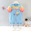 CN Bear Badge Multi Stripes T-Shirt With Blue Dungaree 2 Piece Set 10820