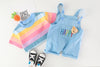 CN Bear Badge Multi Stripes T-Shirt With Blue Dungaree 2 Piece Set 10820