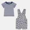 QLT Dino Print Grey Dungaree With Stripe Tshirt 2 Piece Set 4171
