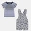 QLT Dino Print Grey Dungaree With Stripe Tshirt 2 Piece Set 4171