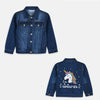 B.X Glitter Back Unicorn Print Dark Blue Denim Jacket 3409