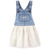 OSH Glitter Dots White Flare Blue Denim Frock 9706