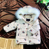 LSN Fruits Print Shimmering Cream Fur Corner Hoodie Puffer Jacket 9807