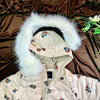LSN Fruits Print Shimmering Cream Fur Corner Hoodie Puffer Jacket 9807