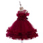 CN Frill Bottom Beads & Flowers Red Fancy Frock 11018