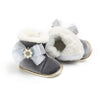 MPW Side Pearls Bow Velvet Grey Fur Soft Bottom Shoes 10364