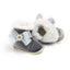 MPW Side Pearls Bow Velvet Grey Fur Soft Bottom Shoes 10364