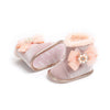 MPW Side Pearls Bow Velvet Peach Fur Soft Bottom Shoes 10365