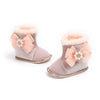 MPW Side Pearls Bow Velvet Peach Fur Soft Bottom Shoes 10365