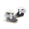 MPW Side Pearls Bow Velvet Grey Fur Soft Bottom Shoes 10364