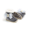 MPW Side Pearls Bow Velvet Grey Fur Soft Bottom Shoes 10364