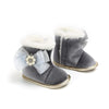 MPW Side Pearls Bow Velvet Grey Fur Soft Bottom Shoes 10364