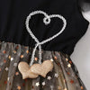 VKT Aplic Heart Golden And Black Fancy Star Frock 8716
