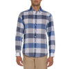 S W Check Blue White Linen Blend Casual Shirt 8876